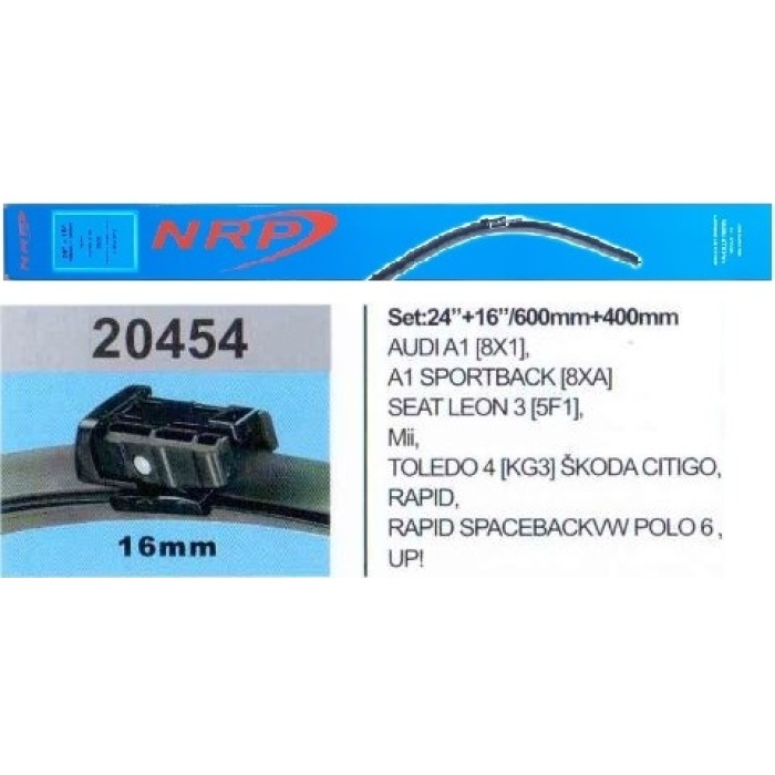 SILECEK SÜPÜRGESI MUZTK INCE 600+400MM 16MM ADAPTÖR AUDI A1 SEAT LEON VW POLO VI SKODA - NRP-20454