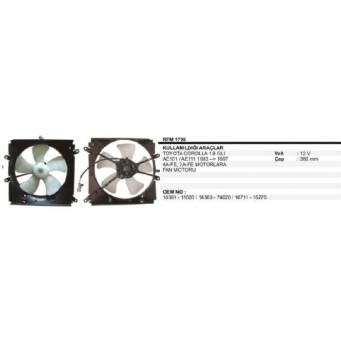 FAN MOTORU TOYOTA COROLLA 1.6 GLI AE101 93-97 - RFM1705