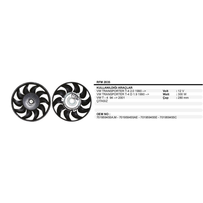 FAN MOTORU 12V.VW.TRANSPORTER T4 94--2001 2.4 - RFM2035