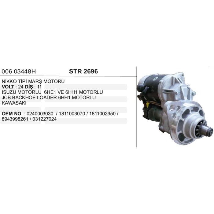 MARŞ MOTORU 11 DIŞ 24V  ISUZU MOTOR JCB-KAWASAKI 6HE1-6HH1 - STR2696