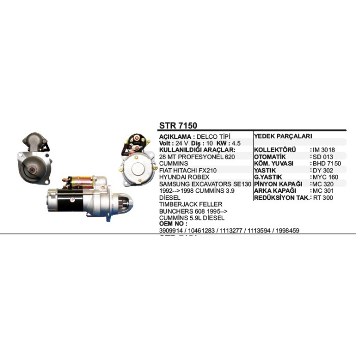 MARŞ MOTORU 10 DIŞ 24V 28MT BMC PROFESYONEL-CUMMINS DELCO TIP - STR7150