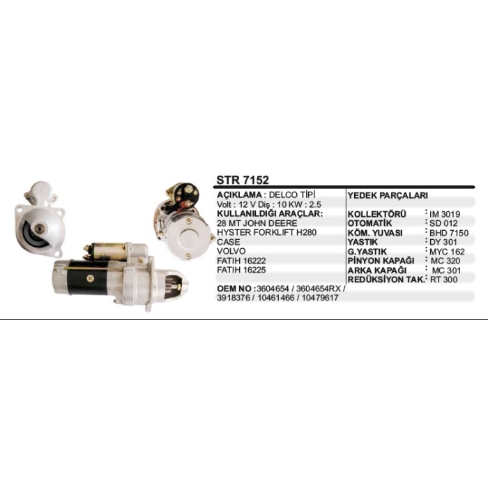 MARŞ MOTORU 10 DIŞ 12V 28MT JOHNDEERE DELCO TIP - STR7152