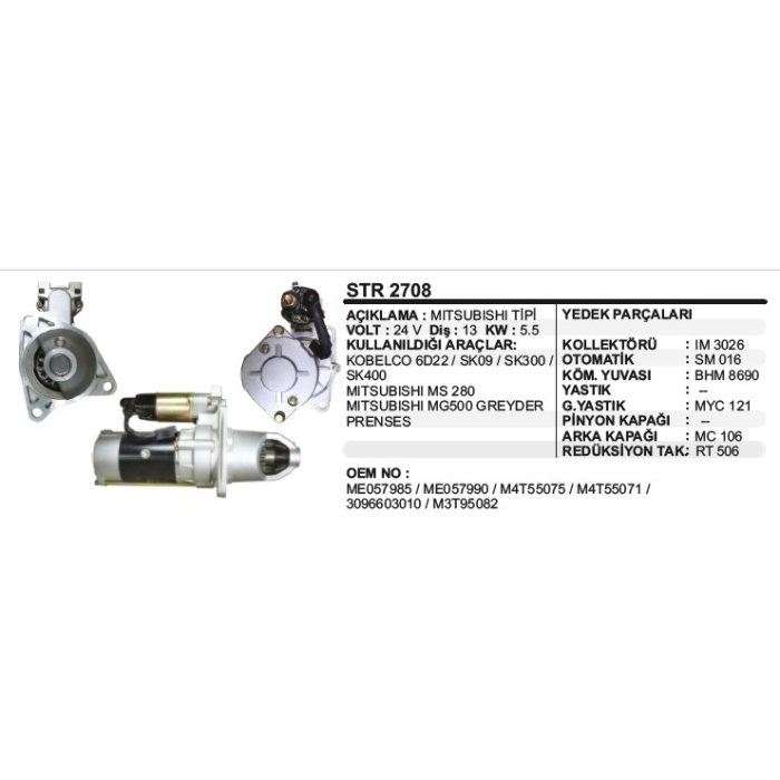 MARŞ MOTORU 13 DIŞ 24V KOBELCO SK09-SK300-SK400 - MITS.MS280 MITSUBISHI TIP - STR2708