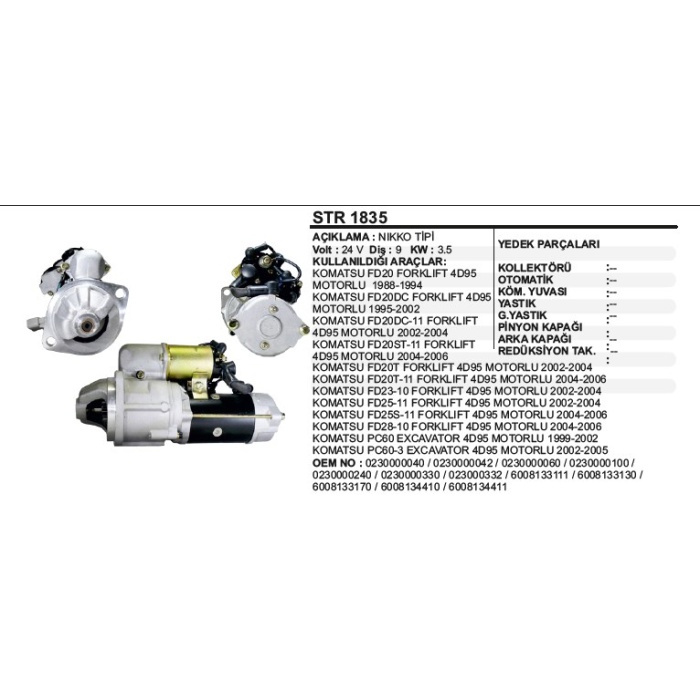 MARŞ MOTORU KOMATSU PC60-6-DAEWOO DP60 EXCAVATOR NIKKO TIP - STR1835