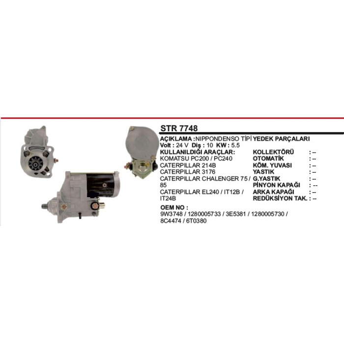 MARŞ MOTORU CAT EL-240-3176-214B-KOMATSU PC 200-240NIPPONDENSO TIP - STR7748