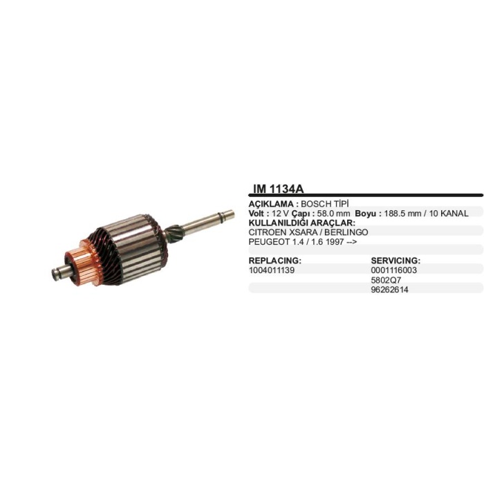 KOLLEKTÖR 12V CITROEN BERLINGO XSARA- PEUGEOT 1.4-1.6 97- BOSCH TIP - IM1134-A