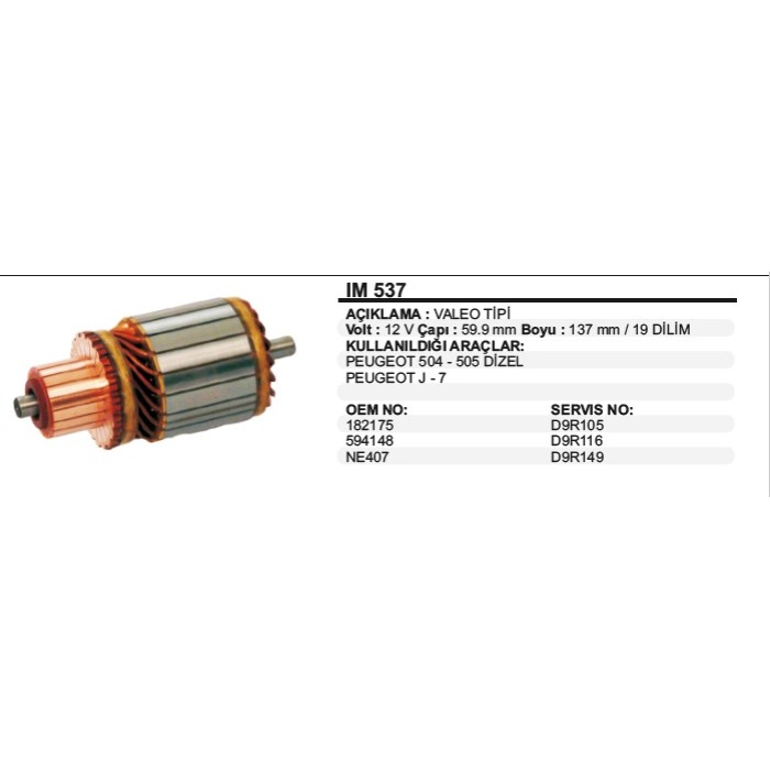 KOLLEKTÖR 12V PEUGEOT 504-505-J9-7DIZEL VALEO TIP - IM537