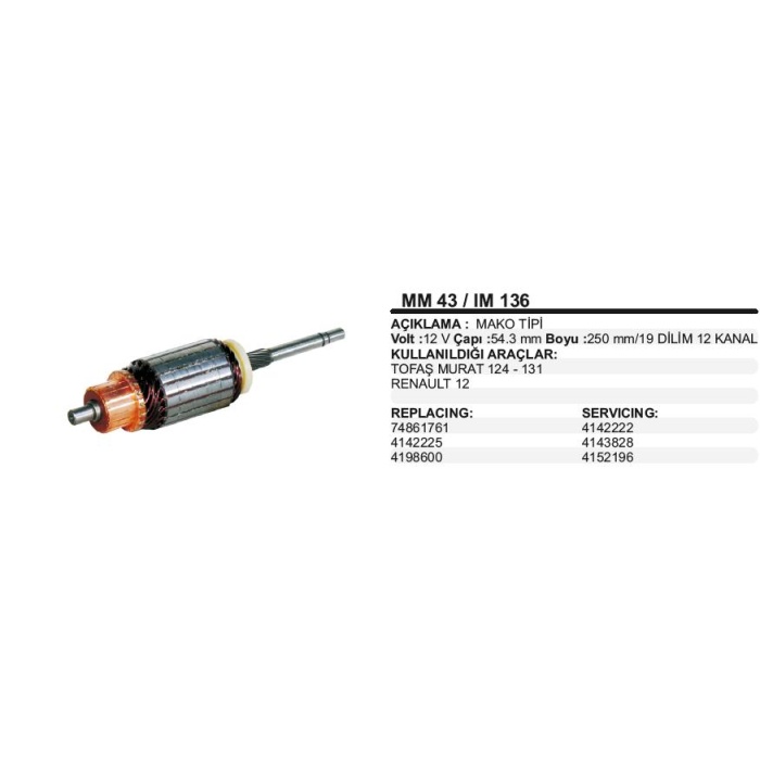 KOLLEKTÖR FIAT DKŞ MURAT 124-131- RENAULT R12V 861761 IM43 MARELLI TIP - IM136