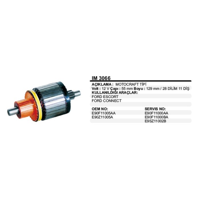 KOLLEKTÖR 12V 11 DIŞ MOTOGRAFT FORD ESCORT - CONNECT 129MM MOTOCRAFT TIP - IM3066