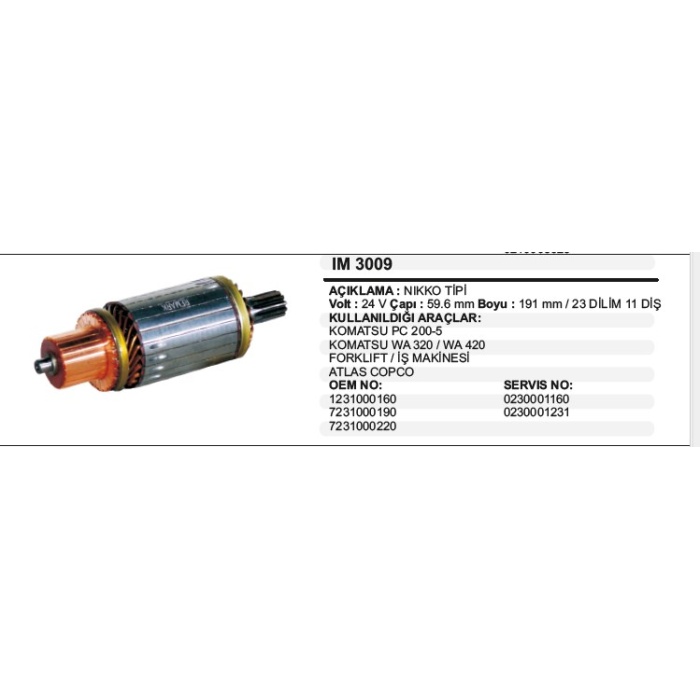 KOLLEKTÖR 24V ATLAS COPCO-KOMATSU 11D.191MM NIKKO TIP - IM3009