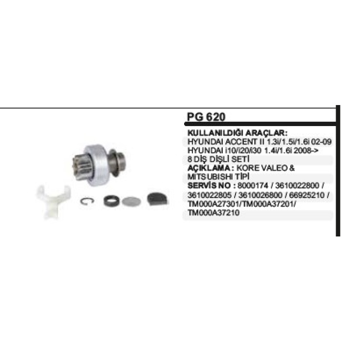 DIŞLI ÇATAL SETI 8 DIŞ HYUNDAI ACCENT II 1 3-1 5I 02- KORE VALEO - PG620