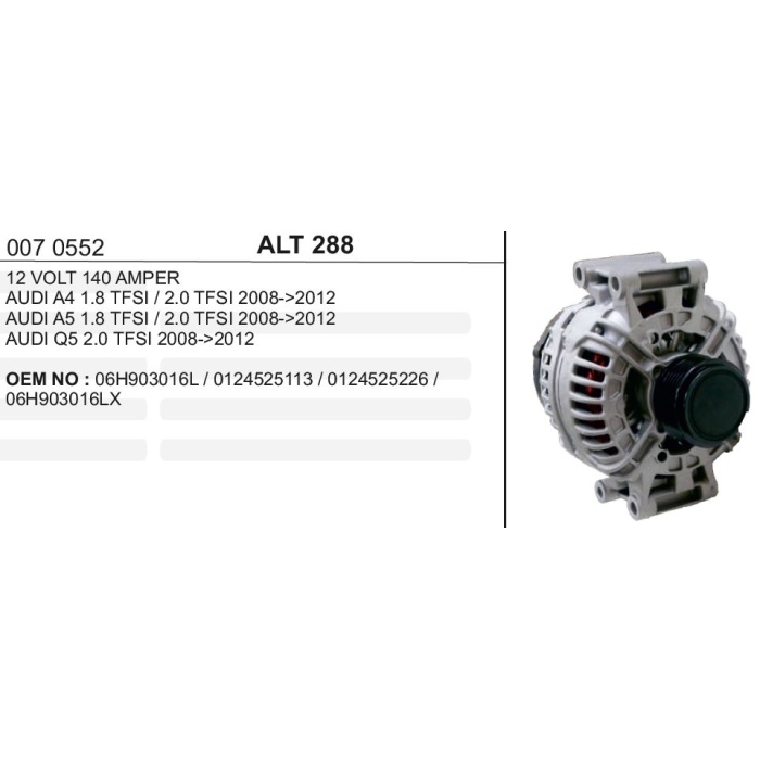 ALTERNATÖR 12V.140A.BOSCH T. AUDI A4-A5-Q5 1.8 TFSI  BOSCH TIP - ALT288