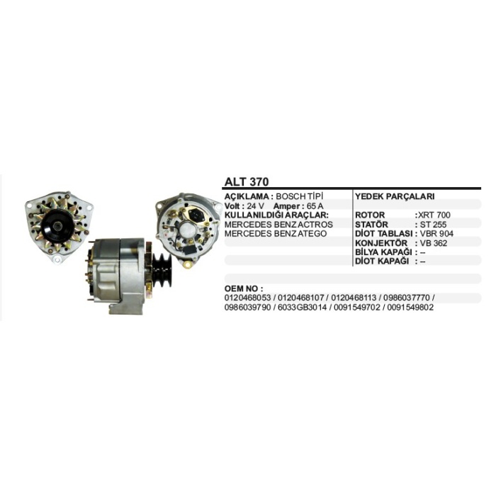 ALTERNATÖR 24V 60 A.MERCEDES ACTROS ATEGO BOSCH TIP - ALT370