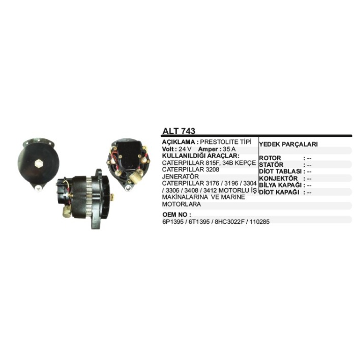 ALTERNATÖR MOTOROLA CAT915F-34B-3176-3196-3408-6T1398 - ALT743