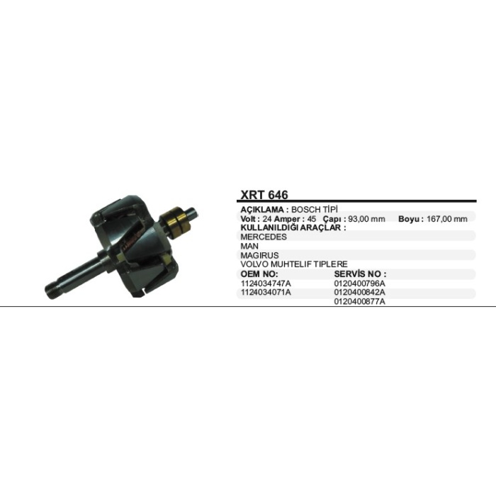 ROTOR 24V.45A. DINAMOLARINA  BOSCH TIP - XRT646