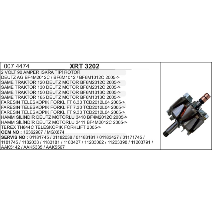 ROTOR 12V.90A.ATLAS COPCO-DEUTZ BF4  ISKRA TIPI - XRT3202