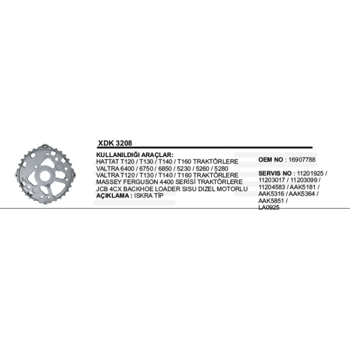 DIOT KAPAĞI ALTERNATÖR 120A.JCB-HATTAT-VALTRA - XDK3208