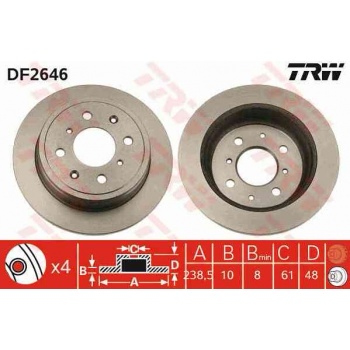 ARKA FREN DISK AYNASI DUZ HONDA ACCORD 86-89 CIVIC 88-95 CRX 90-94 PRELUDE 87-90 ROVER 200 90-00 239X4 - TRW DF2646