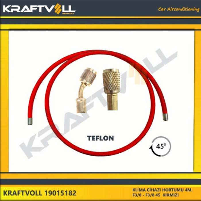 KLIMA GAZ BASMA HORTUMU  4000 MM F 3-8 X F 3-8 45° KIRMIZI TEFLON - KRAFTVOLL 19015182