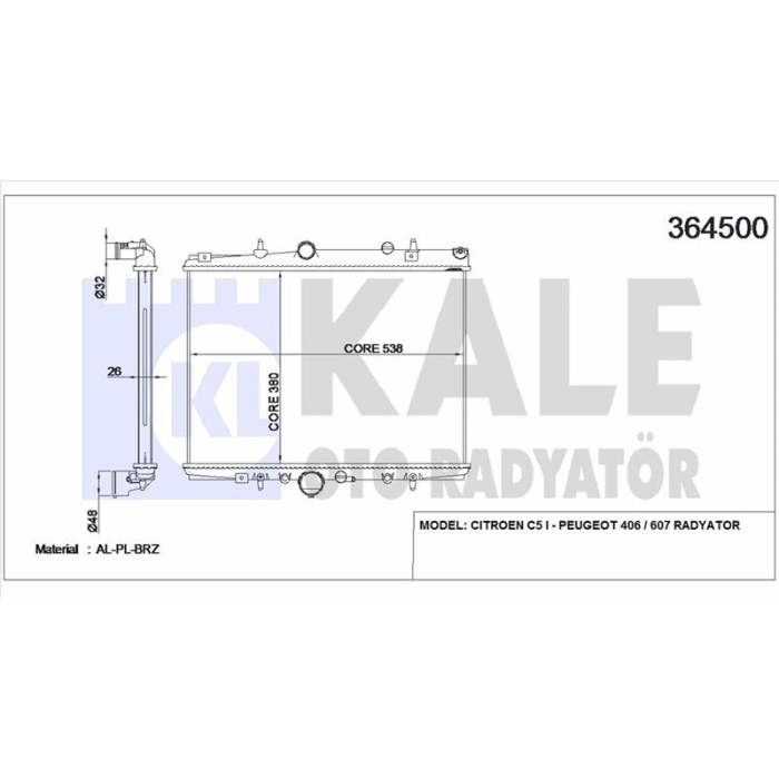 MOTOR SU RADYATORU C5 P406 YM EW7J4 1.8 16V P406 YM 2.0HDI 8V 01- OLCU 380-538-26 - KALE 364500