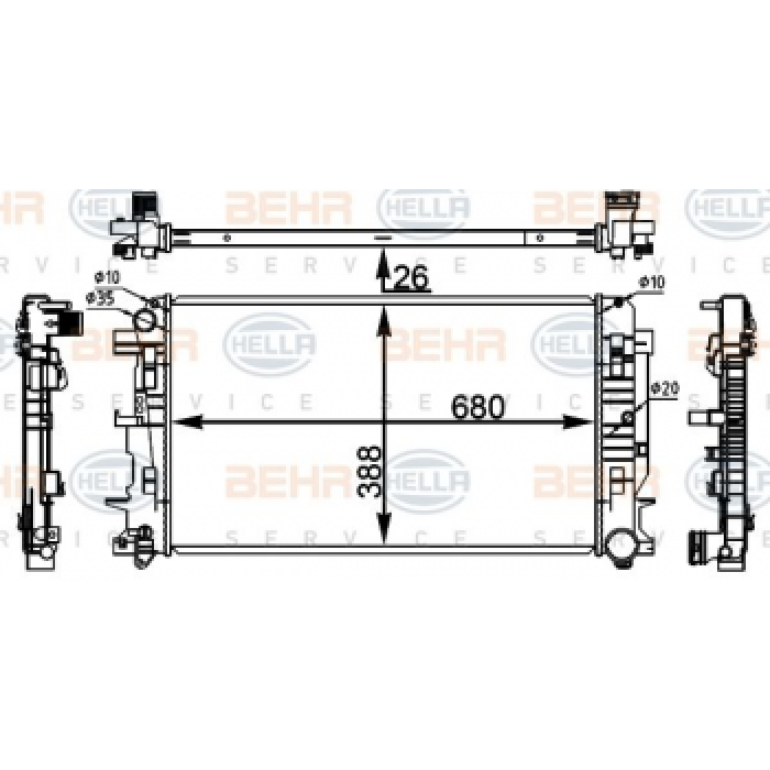 MOTOR RADYATOR CRAFTER SPRINTER 3T 3.5T 5T 2.0 - 2.5TDI 06- 688x388x26 - BEHR 8MK376782-054