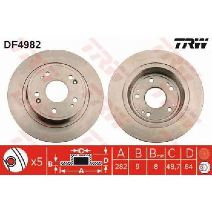 ARKA FREN DISK AYNASI DUZ HONDA ACCORD 09-14 282X5 - TRW DF4982