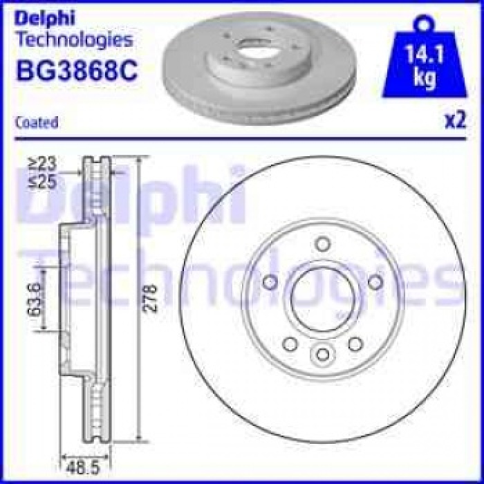 FREN DISKI ON FOCUS II CB4 04-11 FOCUS III CB8 11-14 FOCUS IIII CEW 14- - S40 04- V50 04- C30 06- C7 - DELPHI BG3868C