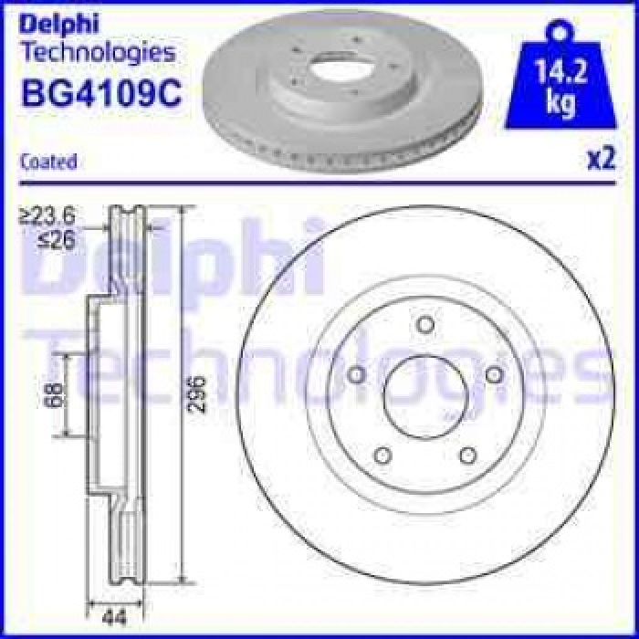 FREN DISKI ON KOLEOS 08- - QASHQAI 07- X-TRAIL 07-13 HAVALI 296mm - DELPHI BG4109C