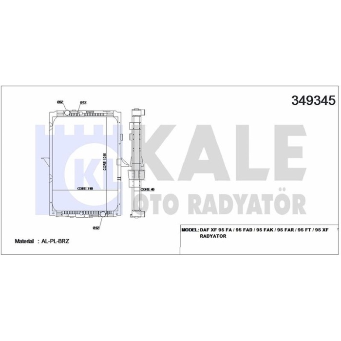 RADYATOR MOTOR DAF XF 95 FA - 95 FAD - 95 FAK - 95 FAR - 95 FT - 95 XF CERCEVELI MT - KALE 349345