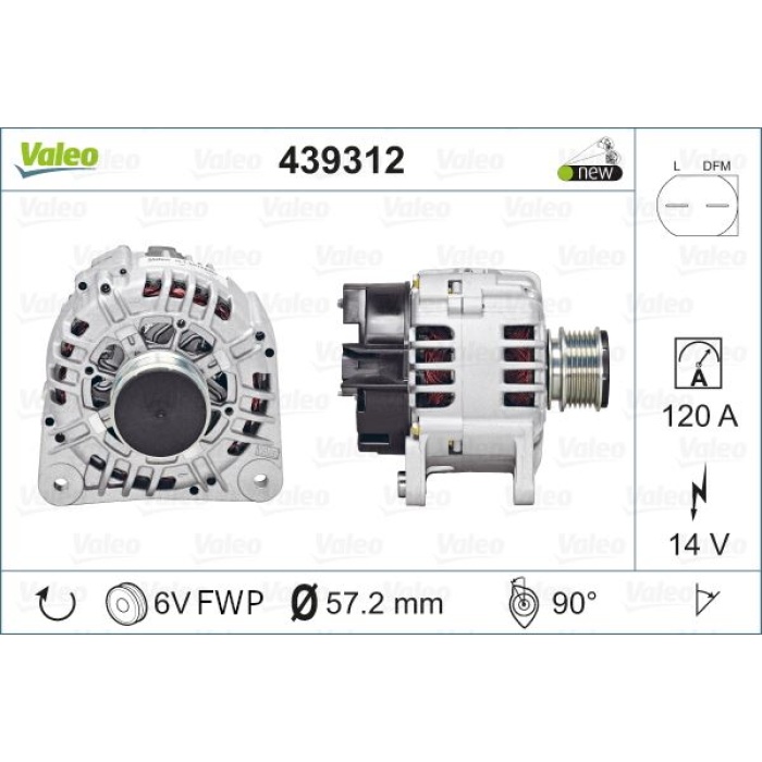 ALTERNATOR 12V 120A A3 A4 GALAXY CORDOBA IBIZA LEON TOLEDO FABIA OCTAVI 1.6 - 1.8T - 1.9TDI - 1.9SDI 98-03 - VALEO 439312