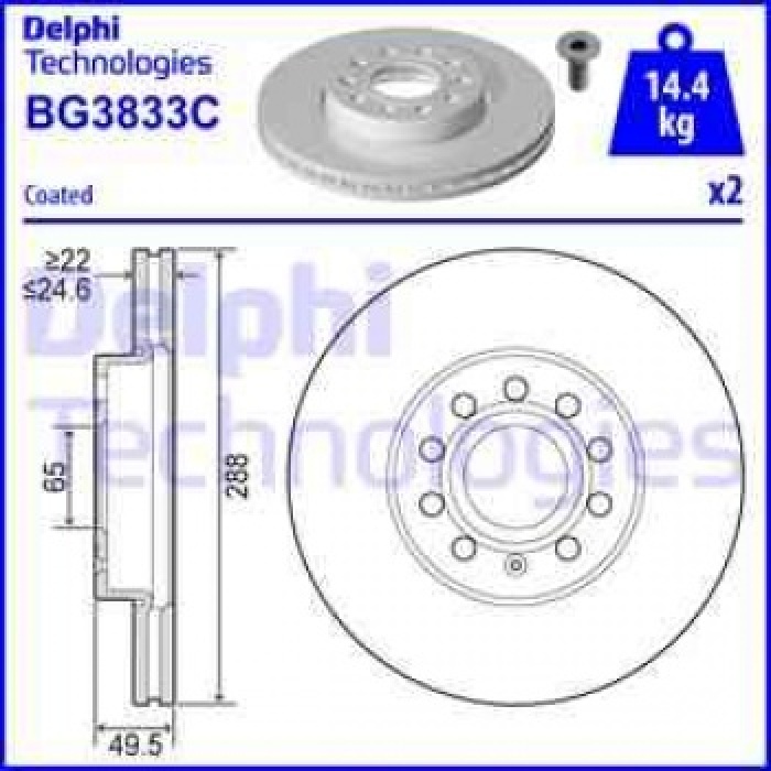 FREN DISKI ON CADDY III HAVALI 288mm - DELPHI BG3833C