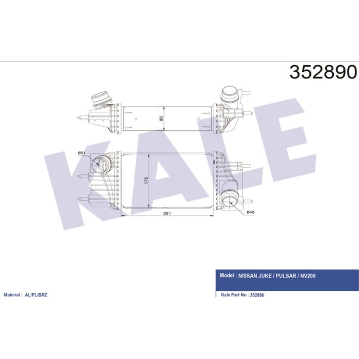 INTERCOOLER NISSAN JUKE 1.5DCI 2010- PULSAR 1.5DCI 2014- TURBO RADYATORU - KALE 352890