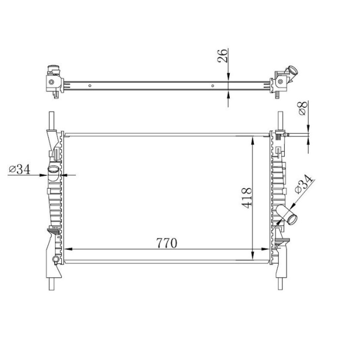 MOTOR SU RADYATORU TRANSIT V347 2.2TDCI - 2.4TDCI - 3.2TDCI 06 -- KLIMALI KALIN TIP OLCU 770 X 418 X 26 - ORIS BFR137026