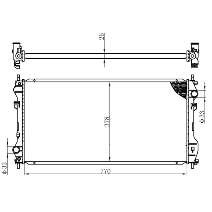 MOTOR SU RADYATORU +AC TRANSIT V184 2.4TDCI 115PS - 120PS - 125PS 01-06 KLIMALI OLCU 770 X378 X 26 - ORIS BFR059026