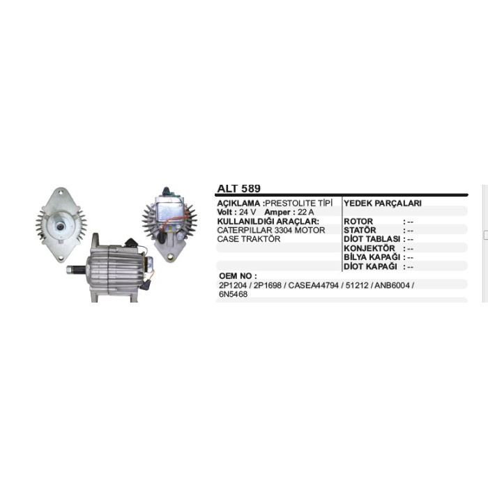 ALTERNATÖR 24V 22A PRESTOLITE CAT.CASE - ALT589