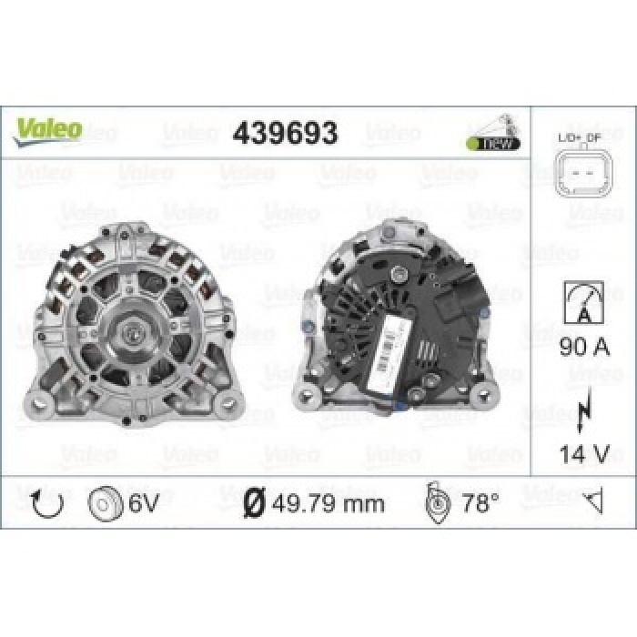 ALTERNATOR 12V 90A C2 C3 II C3 PLURIEL C3 III P207 P1007 TU3A - TU3AES 1.4 8V KLIMASIZ - VALEO 439693