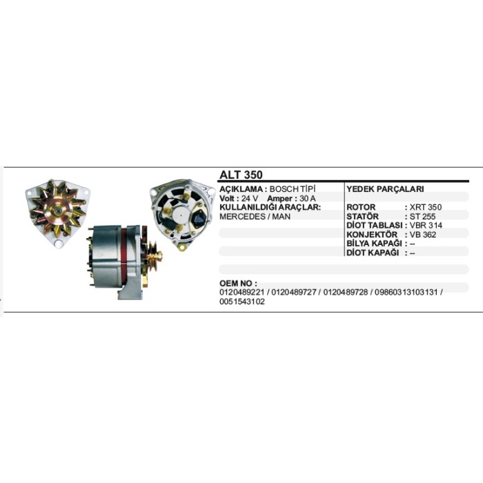 ALTERNATÖR 24V 30A MERCEDES-MAN BOSCH TIP - ALT350