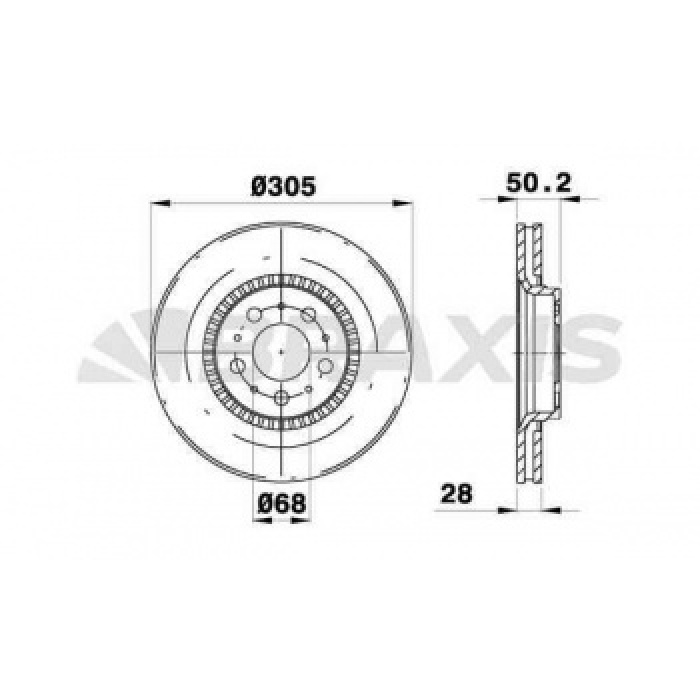 ON FREN AYNASI VOLVO S60 I 00- S80 98 06 V70 97 00  XC70  00-07 305x25x5DLxHAVALI 16 JANT - BRAXIS AD0289