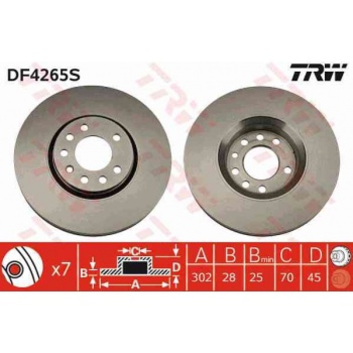 ON FREN DISKI HAVALI VECTRA C 2.0T 16V - 2.2 03 - 03-VECTRA C GTS 2.0T 16V - 2.2 3.2 V6 03 - 03- - TRW DF4265S