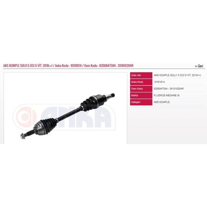 ON AKS KOMPLE SOL FLUENCE 1.5 DCI 6 VITES 10--DIS FREZE25-IC FREZE26-UZUNLUK680 - ANKA-1010-1014