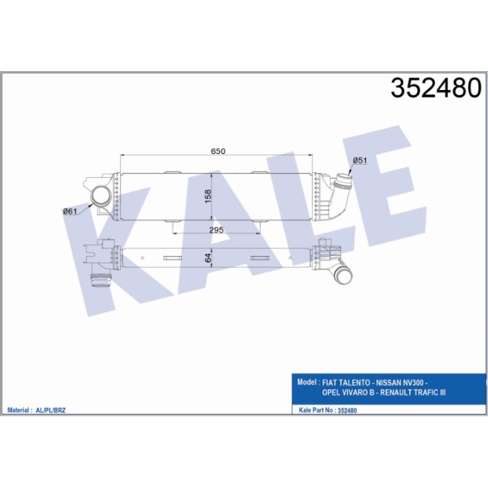 TURBO RADYATÖRÜ INTERCOOLER RENAULT TRAFIC III 1.6  OPEL VIVARO -  NISSAN NV300 - KL352480