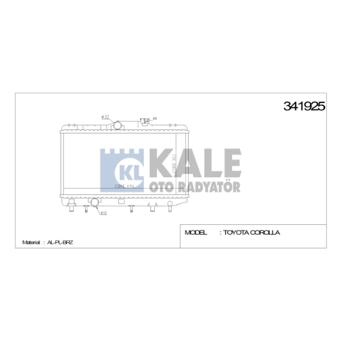 RADYATÖR TOYOTA COROLLA  92-97 351X696X26 AL-PL-BRZ OTOMATIK - KL341925