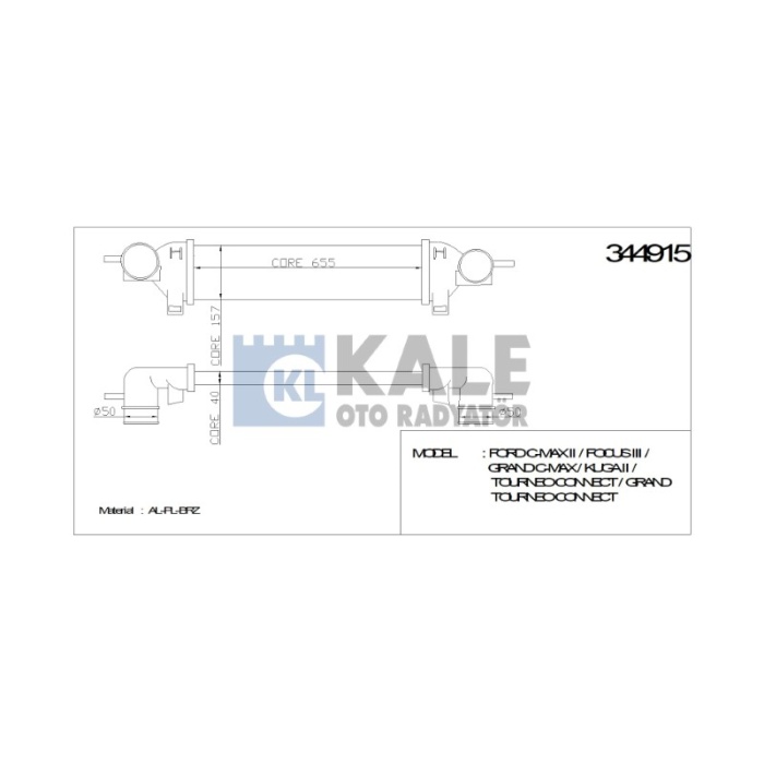 TURBO RADYATÖRÜ INTERCOOLER FORD C-MAX II - FOCUS III - GRAND C-MAX - KUGA II - TOURNEO CONNECT - KL344915