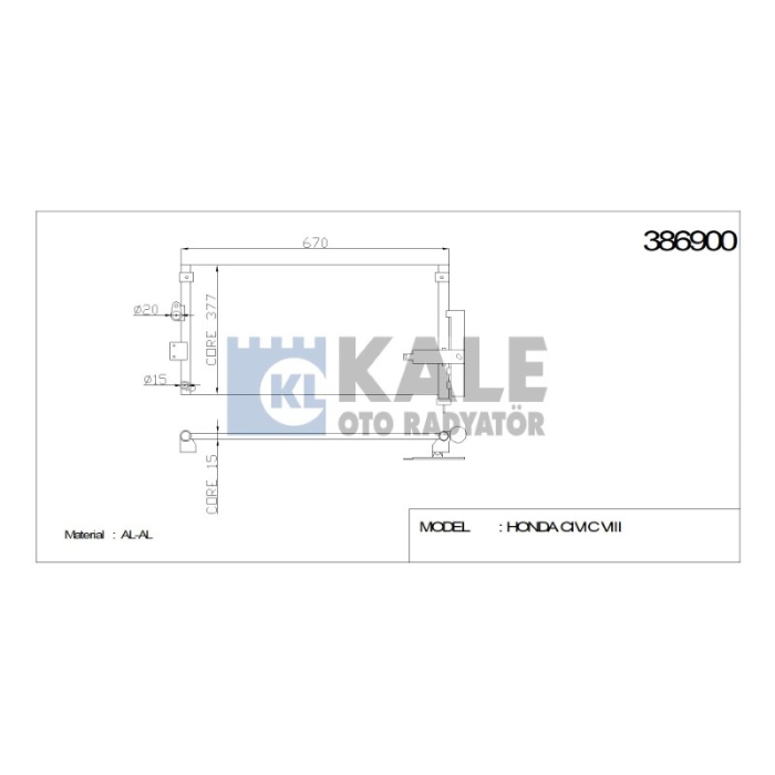 KLIMA RADYATÖRÜ HONDA CIVIC VIII 653X378X16 AL-AL - KL386900