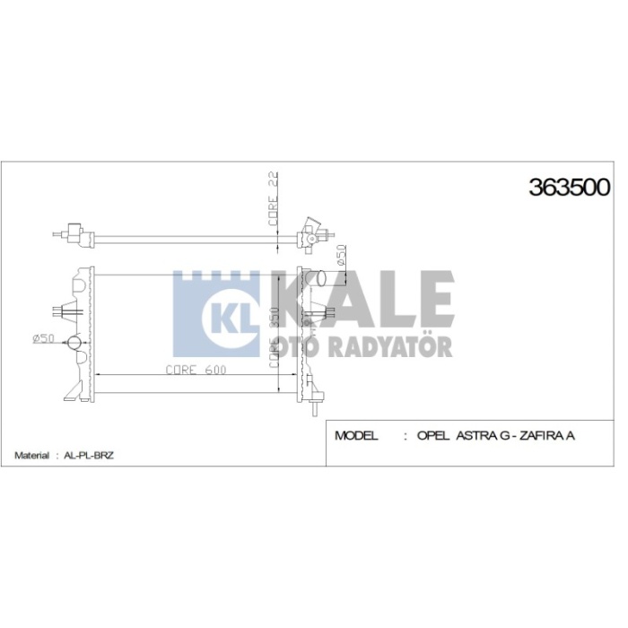 RADYATÖR OPEL ASTRA G ZAFIRA A 600X348X26 AL-PL-BRZ - KL363500