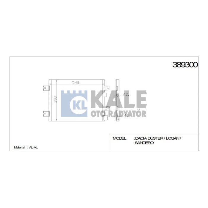 KLIMA RADYATÖRÜ DACIA DUSTER LOGAN SANDERO 525X390X16 AL-AL - KL389300