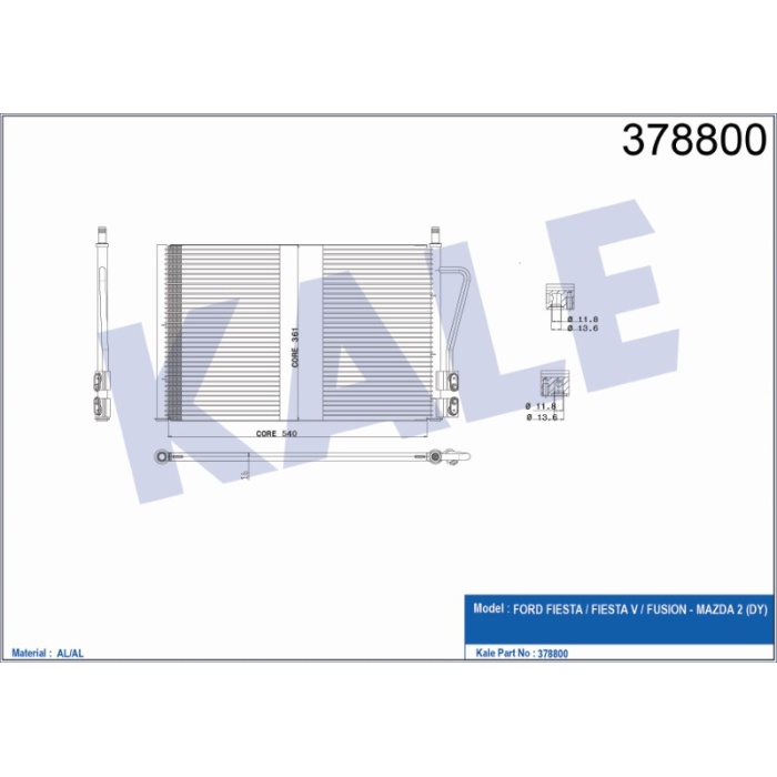 KLIMA RADYATÖRÜ FORD BENZINLI FIESTA -FIESTA V FUSION 580-361-16 AL-AL - KL378800