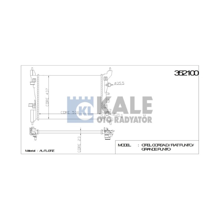 MEKANIK RADYATÖR OPEL CORSA D 538X378X23 AL-PL - KL352100