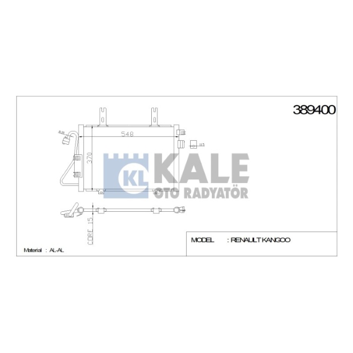 KLIMA RADYATÖRÜ RENAULT KANGOO 528X348X16 AL-AL - KL389400