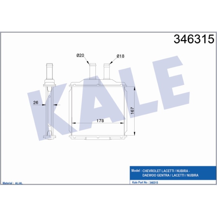 KALORIFER RADYATÖRÜ BRAZING CHEVROLET LACETTI-NUBIRA - DAEWOO LACETTI-NUBIRA - KL346315